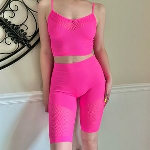 FASHION NOVA neon pink ribbed fishnet coord